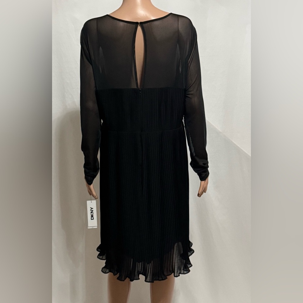 DKNY Women's Chiffon Pleated Tie-Waist Illusion-Mesh Dress Size 16 - Picture 7 of 9